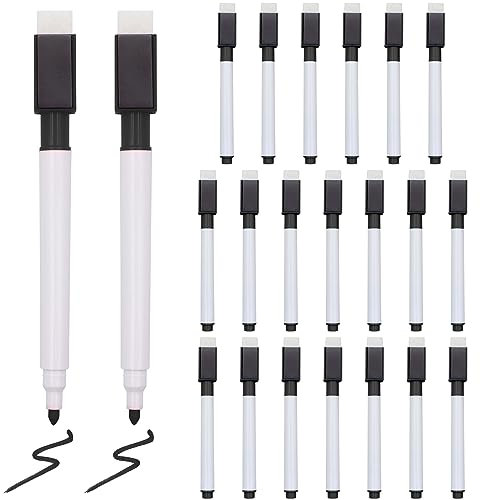 VEGCOO 22PCS Whiteboard Pens Black, Dry Wipe Pens for Whiteboard, White Board Markers Erasable Magnetic Whiteboard Pen with Eraser for Adult