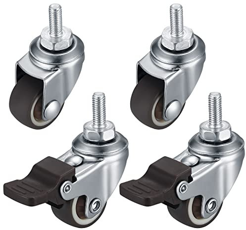 4 Pezzi di Ruote per Mobili M6, 360° Girevoli Silenziose, Ruote in Gomma Antiscivolo con Filettatura per Mobili Interno ed Esterno