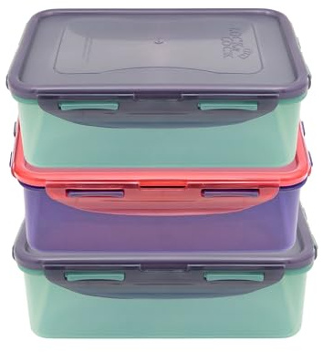 LocknLock Eco Rectangular Food Containers with Lids Set of 3 - Plastic Airtight & Watertight Food Storage Containers, BPA Free & Dishwasher Safe, 3 x 1L