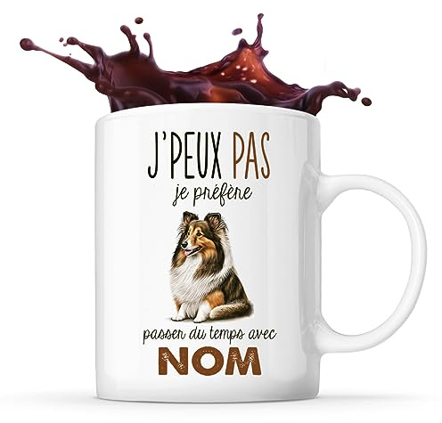 Planetee Tasse Chien de Berger des Shetland Passer du temps Prénom Nom Personnalisable | Mug Café Thé Idée Cadeau Personnalisé Homme Femme Original pour propriétaire de chien