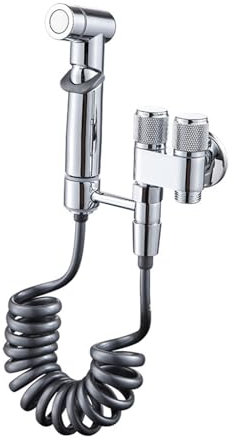 XJTNLB Bidet Armatur mit Handbrause Kaltwasserhahn Bidet Dusche Sprayer für Toilettete Wasserhahn mit Doppelgriff Portable Bidet Handbrause für Toilette,Chrom