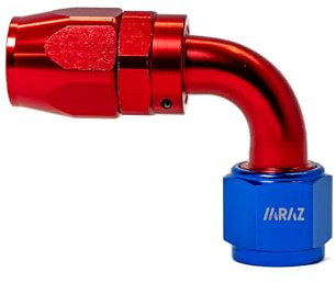 Conector/Racor giratorio de Extremo de Manguera, Línea de Combustible/aceite, Adaptador de Enfriador de Aceite Color Azul Y Rojo Anodizado codo 90º AN6