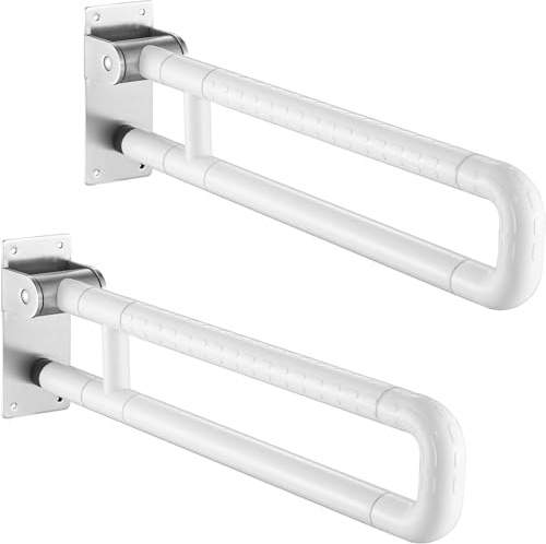 uyoyous Aufstehhilfe Toilette, 2 Stück faltbar Drop Down Haltegriffe für Senioren, WC Aufstehhilfe Rutschfest Toilette Bar Toilette Unterstützung Schiene für behinderte ältere Menschen(Weiß, 60cm)