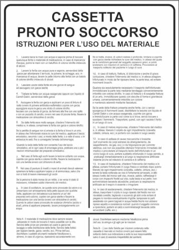 M-ITALY CARTELLO SEGNALETICO - NORME DI SICUREZZA USO DELLA CASSETTA DI PRONTO SOCCORSO - Adesivo Extra Resistente, Pannello in Forex, Pannello In Alluminio (20x31, Plastica)