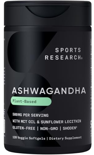 Sports Research® Ashwagandha Softgels with Coconut MCT Oil - Natural Ayurvedic Adaptogen Made with Shoden® Ashwa for Relaxation, Calm & Sleep Support - Gluten Free & Vegan Friendly - 120 Count