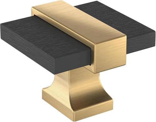 Amerock Overton 1-3/8 inch (35mm) Length Brushed Matte Black/Champagne Bronze Cabinet Knob, BP36680BMBCZ