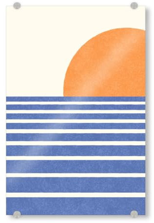 artboxONE Acrylglasbild 30x20 cm Natur Strandhorizont orange blau - Bild Strand Meer minimalistisch