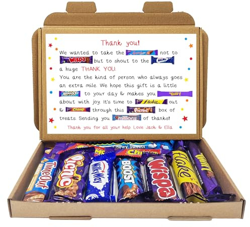 Personalsied Thank you POEM Chocolate BOX Hug in a box, Letterbox, hamper, thank you, Cheer up, Pick me up,for friend, thinking of you - Poem - Red (From We/Us)