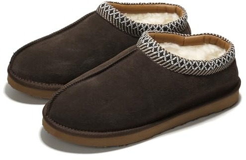 Project Cloud Mens Slippers 100% Genuine Leather with Australian Shearling Lining & Memory Foam Insole Outdoor & House Slippers for Men - Non-Slip Fuzzy Mens Shoes(Relaxation, Choc, 10.5) Chocolate
