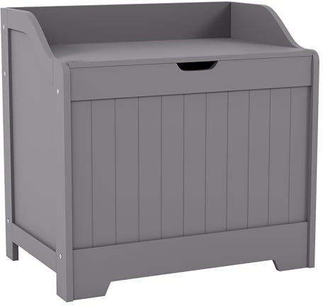 Bath Vida Priano Bathroom Laundry Cabinet Storage Cupboard Chest Bin Wooden Basket Unit (Grey)