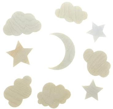 Generisch Decoración de Pared de Madera para Habitación Infantil - Luna, Estrellas, Nubes - Juego de Decoración Hecho a Mano - Juguete y Adorno para Cielo