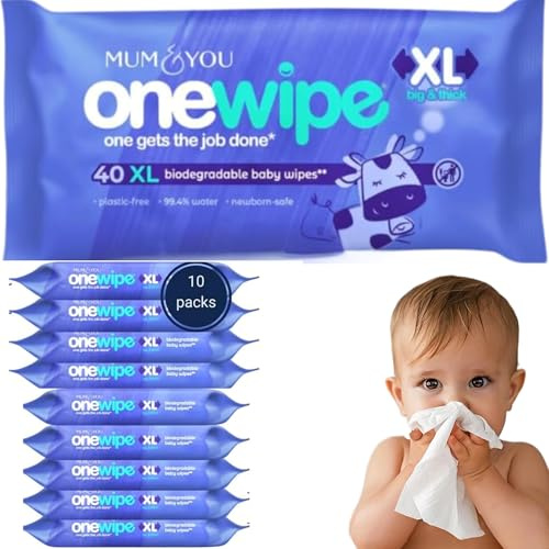 M&Y OneWipe Extra Large Baby Wipes, 99.4% Water, 400 Wipes (10 Pack)