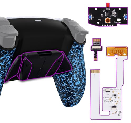 eXtremeRate RISE4 V3 Remap Kit für ps5 Controller BDM-030/040/050 Modell, Upgrade Board & Re-Design Rückseite Gehäuse Case & Rücktasten Back Paddles Set für ps5-Textur Blau