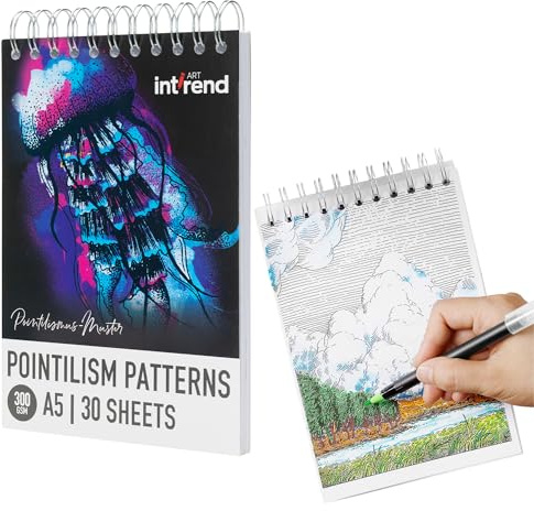 int!rend A5 Malbuch Erwachsene Pointillismus - Ausmalbuch für Erwachsene - Malbücher Malen Kinder - Erwachsenen Malbuch - Adult Coloring Book - 30 Vorlagen - Spiralbindung