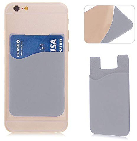 Silicone Adhesive Phone Wallet, Stick-On ID Credit Card, Bank Card Holder Pocket Pouch for Smartphones (Grey)