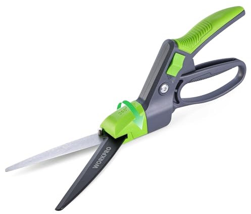 WORKPRO 360° Drehbare Grasschere 350mm, Rasenschere mit Ergonomischem Griff, Sicherheitsverschluss, Beschichtete Klingen für Langlebigkeit und Rostschutz, Ideal für Rasen, Pflanzen und Bonsai