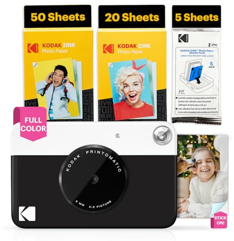 Kodak Printomatic Sofortbildkamera – 75 Blatt Paket – 5MP – Zink 2x3 Fotos – Tragbar – Schwarz