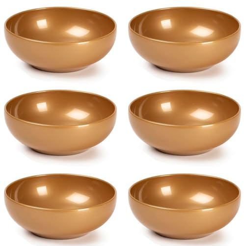 Acan Tradineur - Pack de 6 cuencos de plástico, boles, tazones reutilizables y reciclables, aptos para uso alimentario y microondas, fabricados en España (Dorado - Ø 16 cm - 800 ml)