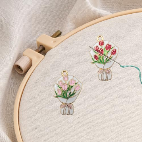 2 st Flower Series Needle Minder Magne, Needle Minder Magnet, Söta Nålhållare, Korsstygn Broderi Handarbete Tillbehör (Tulpan)