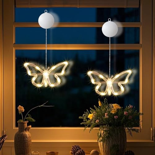 Osterdeko Led Fenster Licht, 2 Stück Lichterkette Ostern LED Fensterbeleuchtung Mit Batterieantrieb, osterdeko Zum Aufhängen Osterdeko Led Lichterkette Für Fenster Deko (E)