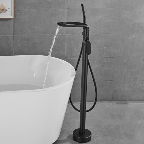 Moderne Robinet Mitigeur de Baignoire Cascade Robinet Baignoire avec Douche Autoportante En Laiton Eau Chaude Et Froide Sur Pied Chrome