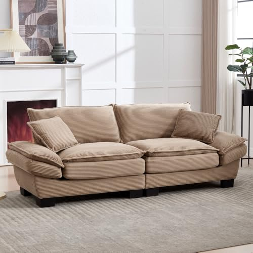 Zepneiy Canapé Deux Places au Design Minimaliste Moderne avec Couette, Confortable et spacieux, ne nécessite qu'un Seul Oreiller, Tissu Velours, adapté au Salon, à la Chambre, au Bureau (Kaki)