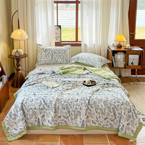 Odot Couette Réversible Hiver Legere et Fine, 2,5 Tog Couette sans Housse Lavable - Douce et Confortable, Légère et Respirante Couverture Quilting d'Été (Plantes Bleues,180 * 200cm)