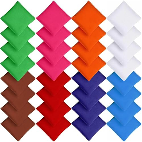 Kinmsito 32 Stück Cornhole Säckchen,8 x 8 cm Nylon Sitzsäcke Werfen,Wurfsäckchen für Cornhole Spiel,Mini Bean Bag für Tossing,Bunte Sandsäckchen für Kinder Outdoor Spiele Familie Partyspiele