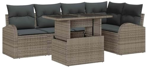 vidaXL Gartensofa-Set 6 STK. 5-Sitzanzahl Grau Poly Rattan | Gibt ihm einen einzigartigen Touch, Passt in jedes Setup, das du brauchst, Sorgt für Stabilität auf jedem Boden