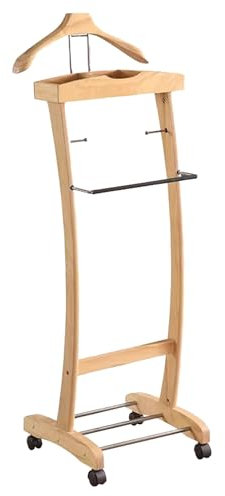 Caballero de madera natural para hombre con estante para zapatos, perchero y perchero para corbatas, mayordomo independiente para trajes y almacenamiento de ropa