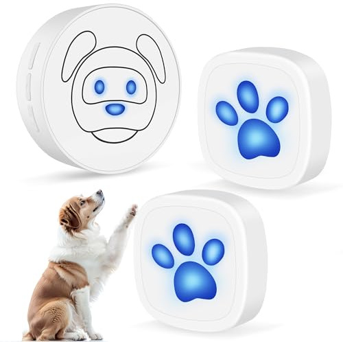 Whimsii Campanello per cani, campanello senza fili da esterno, pulsanti impermeabili IP55, 55 melodie, 4 livelli di volume e portata 180 m (Bianco, 1 ricevitore 2 trasmettitori)