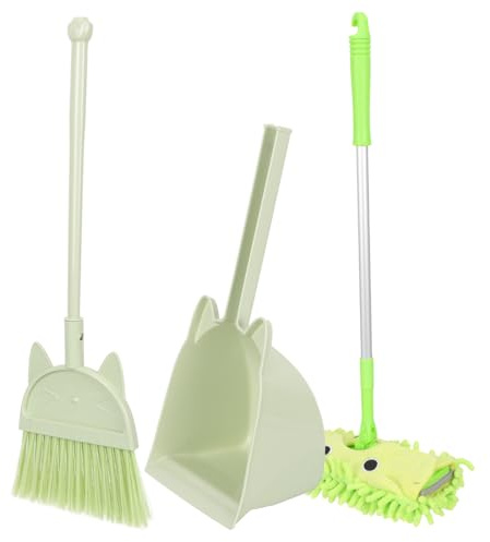 Warmhm Kids Broom Dustpan Small Mop Toy Plastic Educational Sweeping Set with Adjustable Mop Pole to Improve Hand-on Ability for Birthday Housekeeping