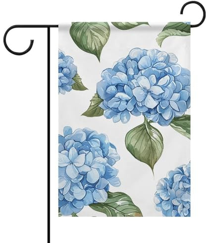 Gartenflaggen mit blauem Hortensien-Muster, 30,5 x 45,7 cm, doppelseitig für den Außenbereich, saisonale Outdoor-Flaggen und Banner für Terrasse, Hof, Deck, Veranda, Garten, Terrasse, Balkon, Rasen