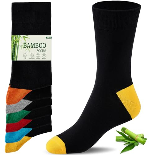 Niofind Bamboo Socks for Men and Women, 6 Pairs Crew Seamless Soft Colored & Black Dress Socks Multipack 9-12, Breathable, Durable, Odorless, Comfortable, Valentines Birthday Gifts for Him Her Couples