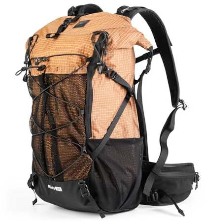 Qunature 35L vattentät vandringsryggsäck, ultralätt expanderbar hopfällbar ryggsäck med rulltopp, höftbälte och hydreringssystem öppning för camping resor vandring, khaki, 35L