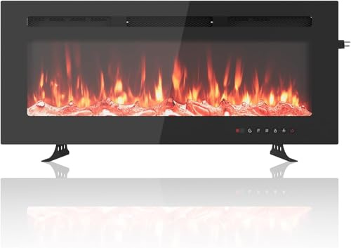Garvee Cheminée Electrique, Effet Flamme 3D Réaliste, Cheminée Murale 1800W avec Chauffage, Télécommande, Minuterie, LED 12 Couleurs (40 in)