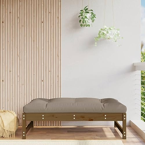 HaoChrymec Gartenhocker Honigbraun, Massivholz Kiefer, Robustes Design, Bequemes Sitzkissen, Hocker Outdoor, Camping Hocker, Fußhocker Outdoor, 120 x 80 x 30 cm