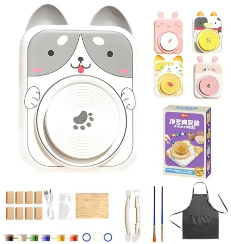 wodjcks Set di tornio per Ceramica a Forma di Animale per Bambini, Macchina per Porcellana a Forma di Animale, Mini Studio di Ceramica Fai da Te, Kit per Pittura su Ceramica, Regalo di Compleanno(#D)