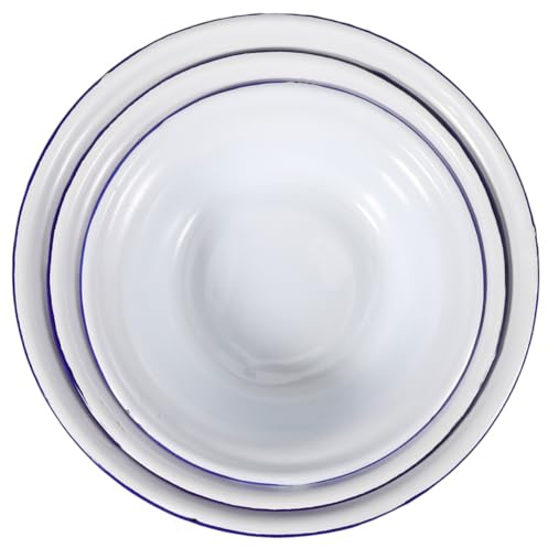 Vaisselle Émaillée Ménagère 3pcs Blanc, Bol Mélangeur en Émail Rond | Petit Bol en Émail, Bassin à Légumes, Récipient Alimentaire en Émail, Bol A Soupe Poignée