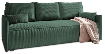Masseno Sofa MESTOR mit Schlaffunktion, Sofa mit Bettkasten, Wohnzimmersofa, Couch, Soffa, Bettsofa, Couchgarnitur- Grün, POSO 14