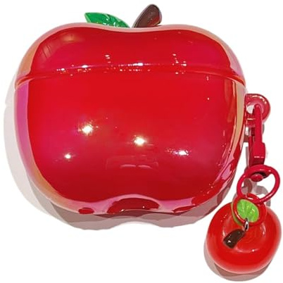 PIQIUZC Custodia divertente a forma di mela per AirPods Pro 3 (2025), custodia protettiva antiurto con design a forma di mela, per AirPods Pro di terza generazione, con ciondolo (A)