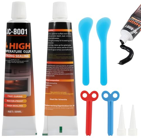 2 adesivi ad alta temperatura, colla per vetro forno, silicone ad alta temperatura, sigillante refrattario ad alta temperatura, per camini, stufe, scudi termici, forni, 2 x 50 ml