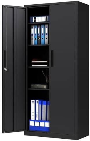 GOPLUS Aktenschrank abschließbar, Mehrzweckschrank mit Doppeltür & 2 Schlüssel, Büroschrank mit 4 höhenverstellbaren Regalen, Werkstattschrank Metall für Home Office, Büro & Garage, 80 x 40 x 180 cm