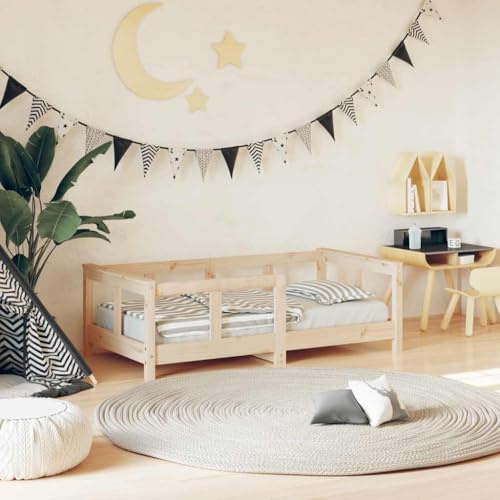 Cuna de 70 x 140 cm de madera maciza de pino con somier y peldaños, convertible, altura ajustable, cuna estable para niños y niñas