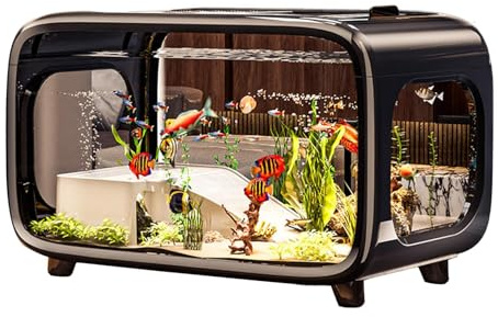 Acrylglas Fischtank, Desktop Fischbecken Komplettset Mit Kletterrahmen, Kleines Aquarium Landschaft Fischglas Mit Deckel, Acrylglas Haustierpflege Dekorationsgefäß, Für Wassertiere
