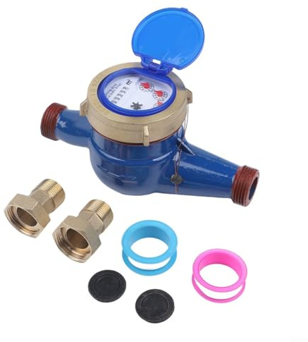Alanmoship Digitaler Wasserzähler aus Kupfer DN20, 3/4 Zoll, trocken, mit integriertem Filter für Zuhause, Verwendung bei niedrigem Durchfluss
