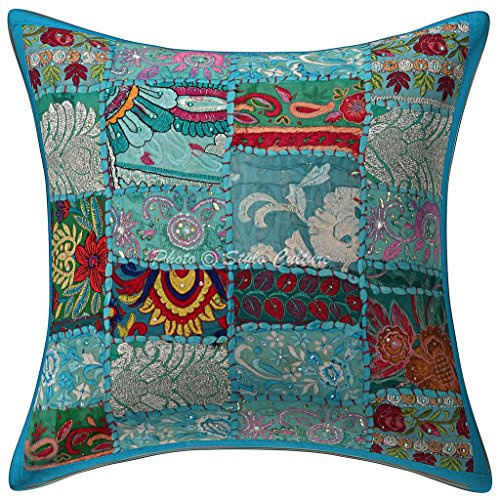 Stylo Culture Ethnicas Forros De Cojines Decorativa 40x40 cm Algodón Abstracto Fundas Almohadones Sofa Turquesa 16x16 Inch Patchwork Vintage Cuadrado sobre Cojin para La Cama - 1 Pc