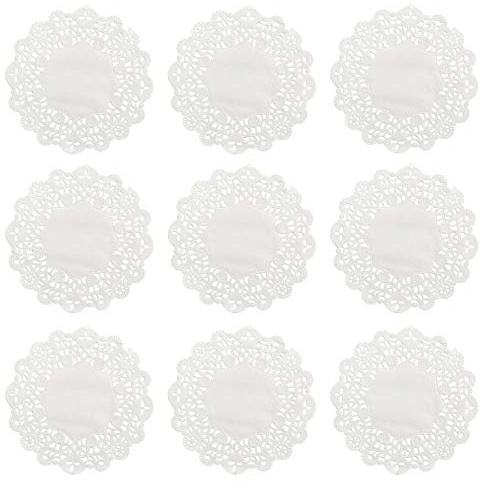 BESTOMZ 100 Stück Weißes Kuchenpapierblock Ölabsorbierend Tortendeckchen aus Papier mit Hohlem Blumenmuster für Geburtstage und Tablettdekoration