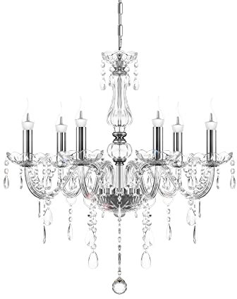 TRY-YEAN Lampadario Trasparente a 6 Braccia Lampadario in K5 Cristallo Moderno Sospensione Classico con Catena Regolabile per Camera da Letto, Soggiorno, Corridoio, Ingresso E14