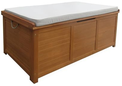 Alice's Garden - Coffre de jardin 200L en bois - Caja beige - 125x60cm rangement coussins avec 2 vérins et poignées